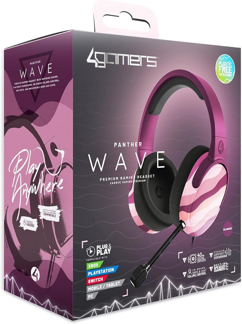 4gamers Panther Wave Gaming Headset - Compatible with PS4, PS5, Xbox, Switch & PC - Blossom Pink - Image 1