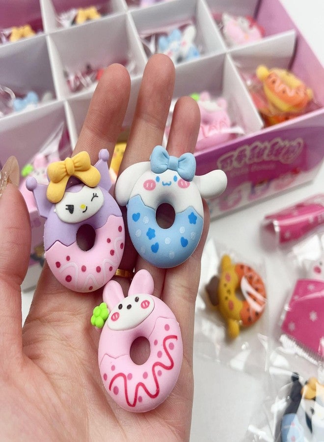 Radiance™ 12 Pcs Donut Shape Animal Erasers for Kids | Cute Pencil Erasers for Girls & Boys | School Stationery Set | Birthday Return Gifts for Children (Multicolor) - Image 3