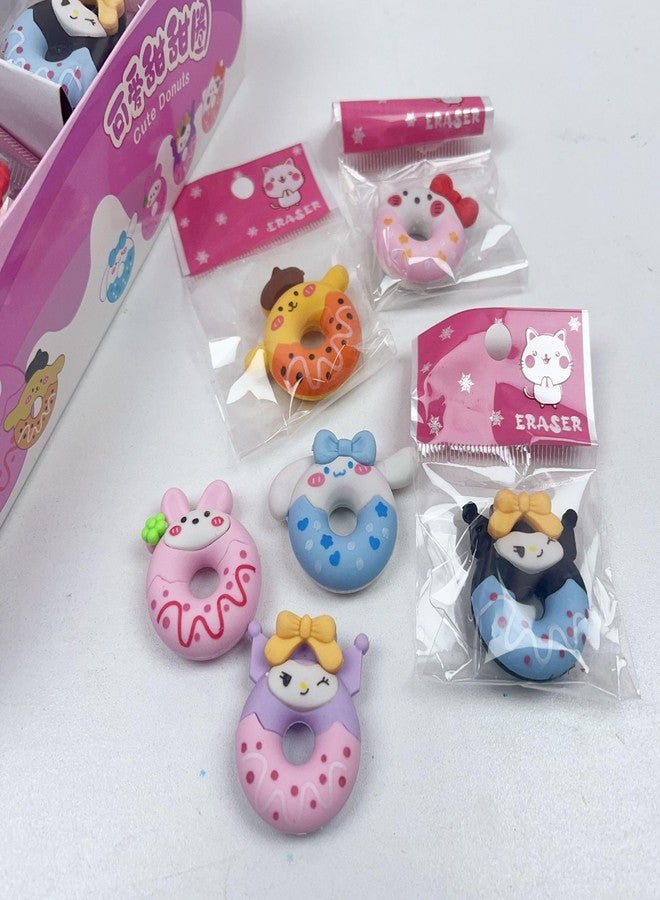 Radiance™ 12 Pcs Donut Shape Animal Erasers for Kids | Cute Pencil Erasers for Girls & Boys | School Stationery Set | Birthday Return Gifts for Children (Multicolor) - Image 4