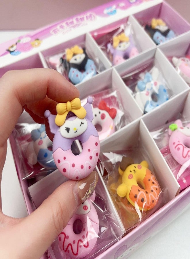 Radiance™ 12 Pcs Donut Shape Animal Erasers for Kids | Cute Pencil Erasers for Girls & Boys | School Stationery Set | Birthday Return Gifts for Children (Multicolor) - Image 2