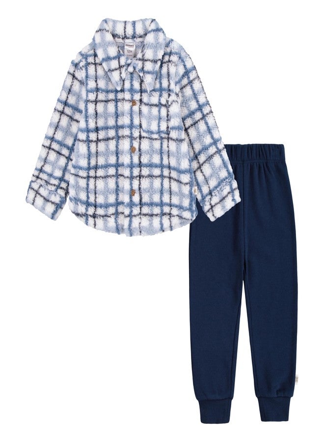 HUGGIES Sherpa Button Up Shacket and Jogger Pants 2-Piece Outfit Set - Image 1