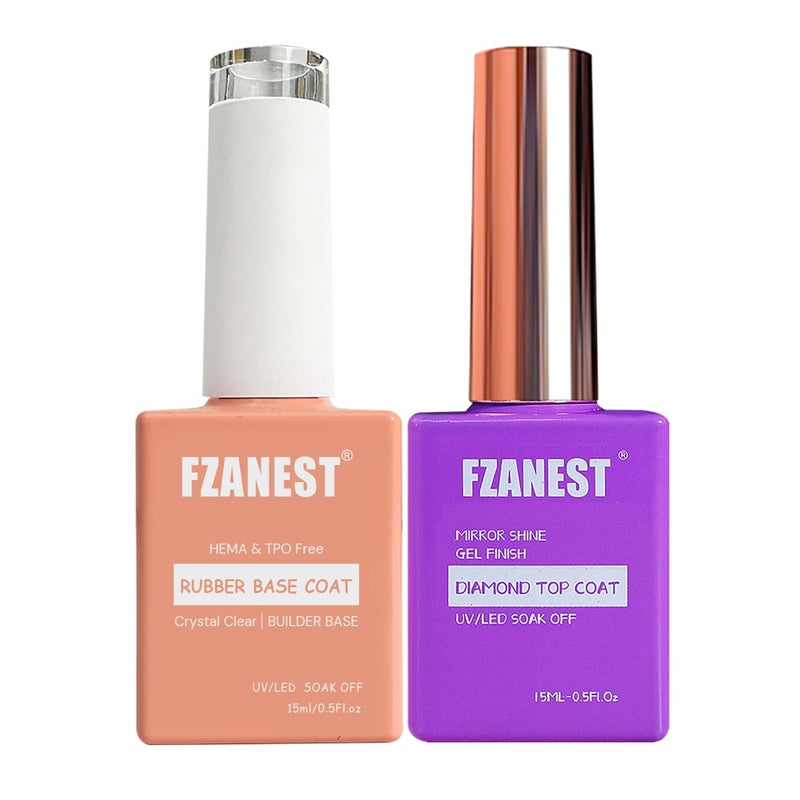 FZANEST Tpo and Hema-Free Rubber Builder Gel Base Coat and Diamond Top Coat Gel Nail Polish Set Long Lasting Ultra Shine Top and Base for Nail Strengthener Extension Protection Repair Building Aprex - Image 1