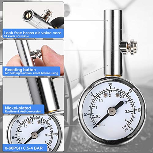 CZC AUTO Heavy Duty Tire Pressure Gauge Reader Checker 0-60PSI, ANSI B40.1 Accurate Mechanical Air Gage, Chrome Plated Single Chuck Dial Wheel Pressure Tester for Motorcycle Bike Car RV Bicycle - Image 2
