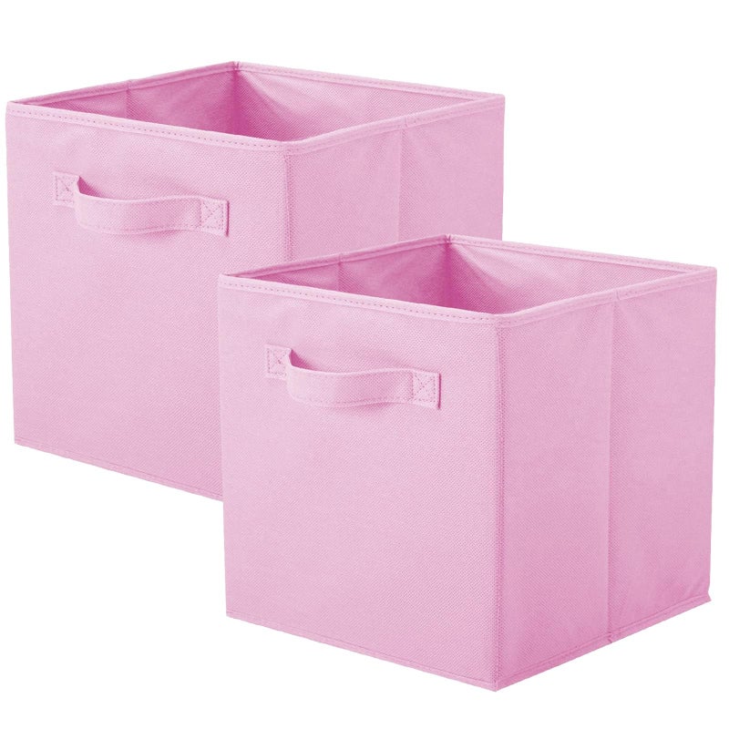 PowerKing Storage Box 2 Pieces Foldable Storage Cube Storage Box Made of Fabric in Cube Shape  Pink