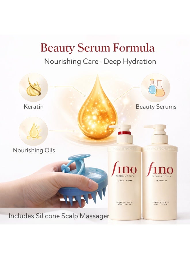 Shiseido Fino Premium Touch Shampoo & Conditioner Set with Silicone Scalp Massager – Deep Repair, Anti-Frizz & Hydrating Hair Care System with Beauty Serum Formula for Smooth, Silky & Shiny Hair - Image 5