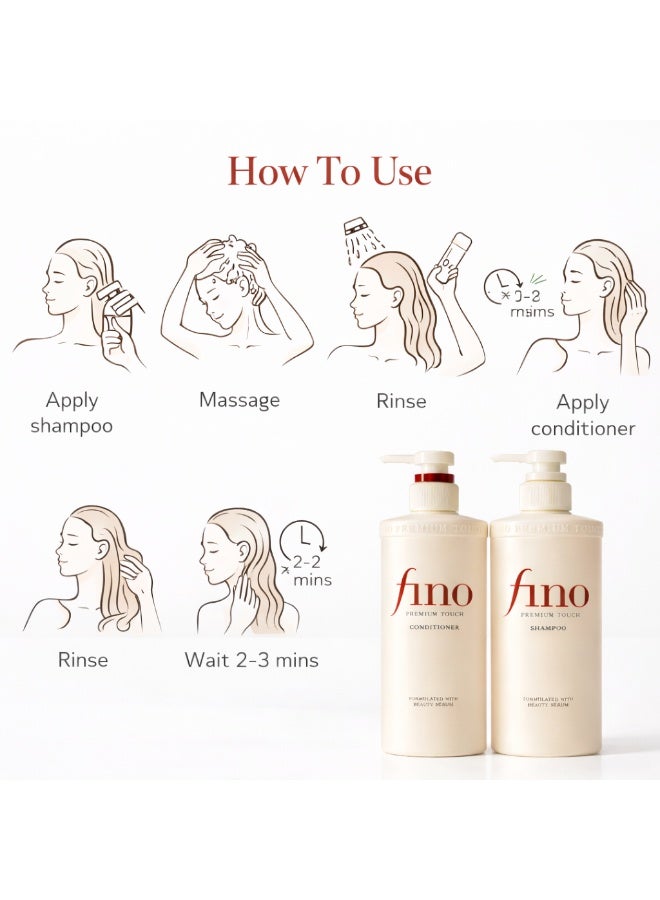 Shiseido Fino Premium Touch Shampoo & Conditioner Set with Silicone Scalp Massager – Deep Repair, Anti-Frizz & Hydrating Hair Care System with Beauty Serum Formula for Smooth, Silky & Shiny Hair - Image 4