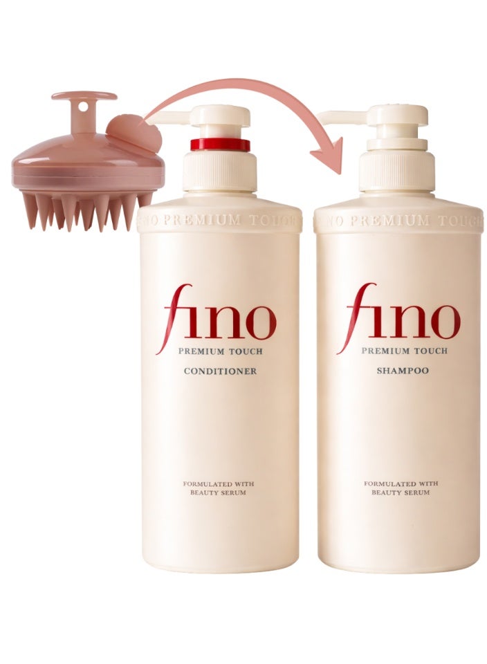 Shiseido Fino Premium Touch Shampoo & Conditioner Set with Silicone Scalp Massager – Deep Repair, Anti-Frizz & Hydrating Hair Care System with Beauty Serum Formula for Smooth, Silky & Shiny Hair - Image 1