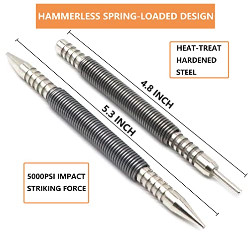 WHLLING 2-Piece Dual Head Nail Setter and Hinge Pin Punch Set, Hammerless 1/32″& 1/16″Spring Nail Set, 5000 PSI Striking Force Door Pin Removal Tool - Image 3