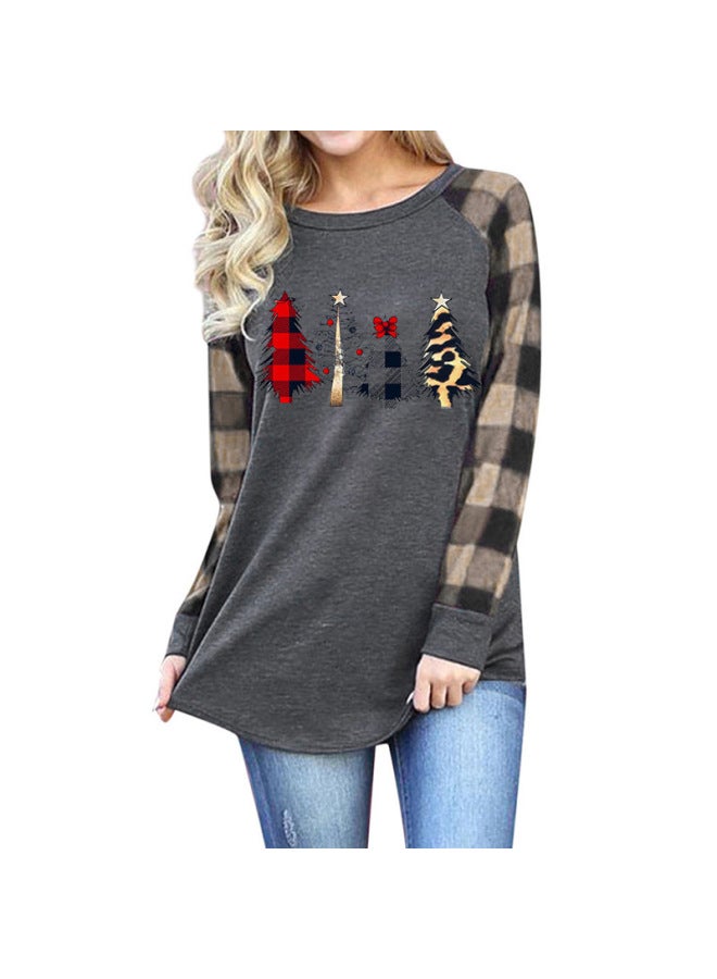 Christmas Hot Hot Top Women's Top Christmas Tree Printed Crewneck Raglan Long Sleeve T-shirt Women