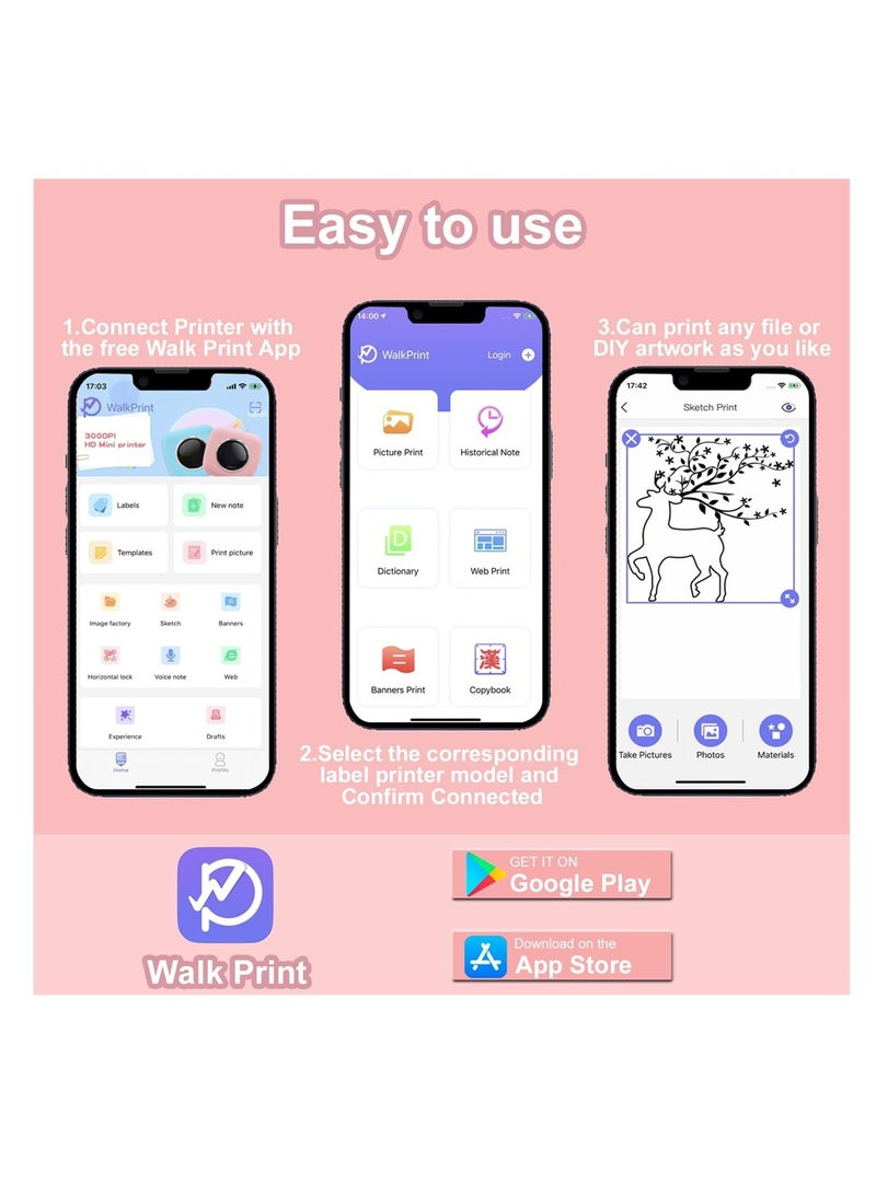 Portable Mini Printer, Bluetooth Pocket Thermal Printer with Printing Paper, Wireless Inkless Smart Printer for Photos, QR Codes, Receipts, Compatible with iOS and Android - Image 4