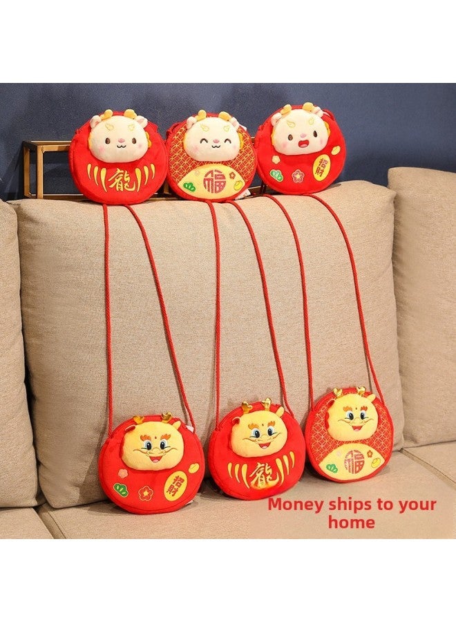 Lucky Dragon Hat Plush Toy Snake Year Embroidery Animal Zodiac Crossbody Red Envelope Doll Opening Red Gift Wholesale-Specifications:Oumichilong Wallet Mix  - Image 1