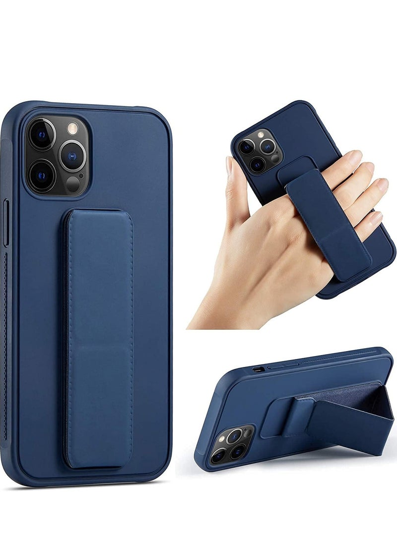 Denx Protective Cover with Back Strap Grip Stand for iPhone 13 Pro Max Dark Blue - Image 1