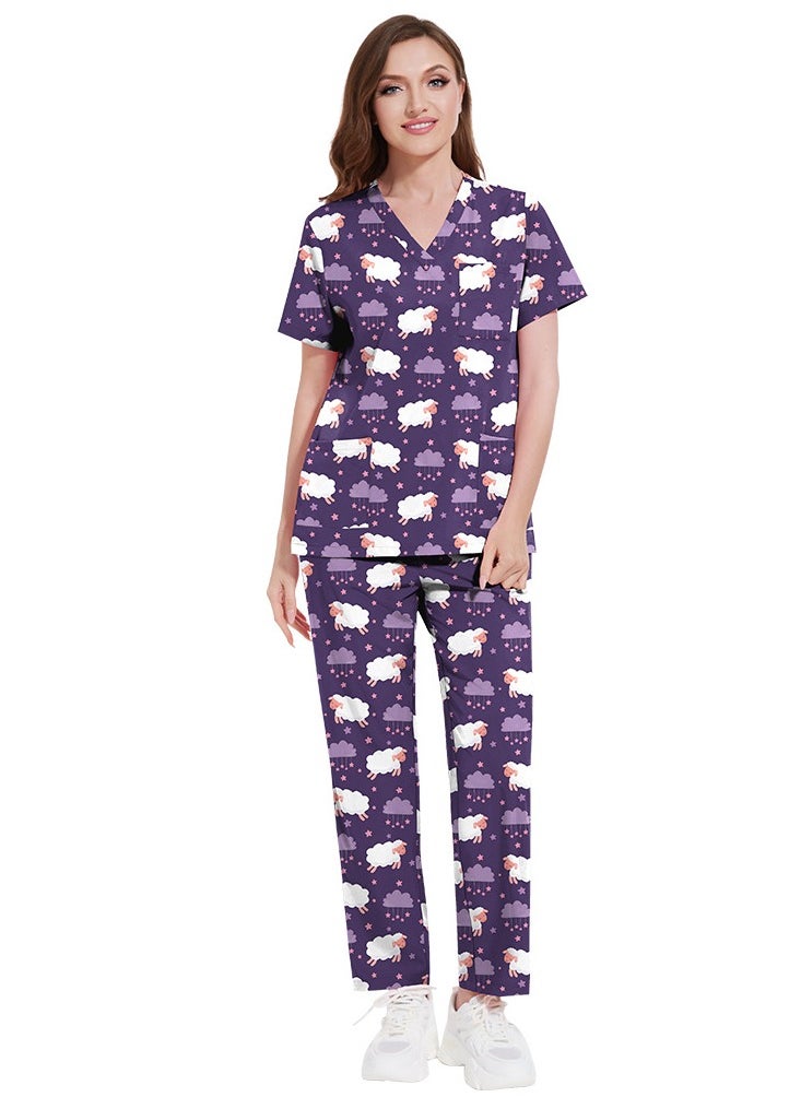 KUYING New V-neck Printed Slim Fit Short Sleeved Pants For Hospital And Clinic Work Clothes  - Image 1