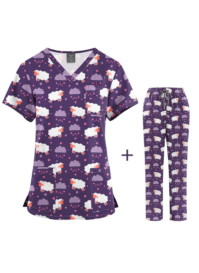 KUYING New V-neck Printed Slim Fit Short Sleeved Pants For Hospital And Clinic Work Clothes  - Image 4