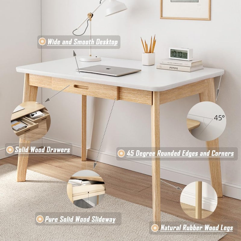 IOTXY Solid Wood Writing Desk - Home Office Workbench Desk with Drawer, 47.24" Width Laptop Computer Work Study Table - Image 2