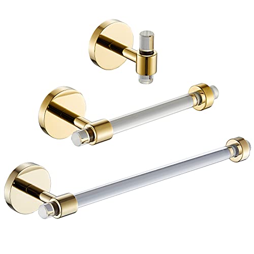 SHUNLI Gold Bathroom Hardware Accessories Set - Acrylic Hand Towel Holder Toilet Paper Holder Towel Hook - Wall Mounted Bath Towel Bar Set 3 Pieces SHUNLI - Image 1