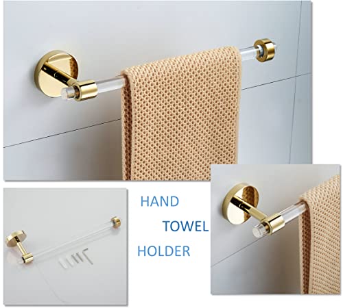SHUNLI Gold Bathroom Hardware Accessories Set - Acrylic Hand Towel Holder Toilet Paper Holder Towel Hook - Wall Mounted Bath Towel Bar Set 3 Pieces SHUNLI - Image 2