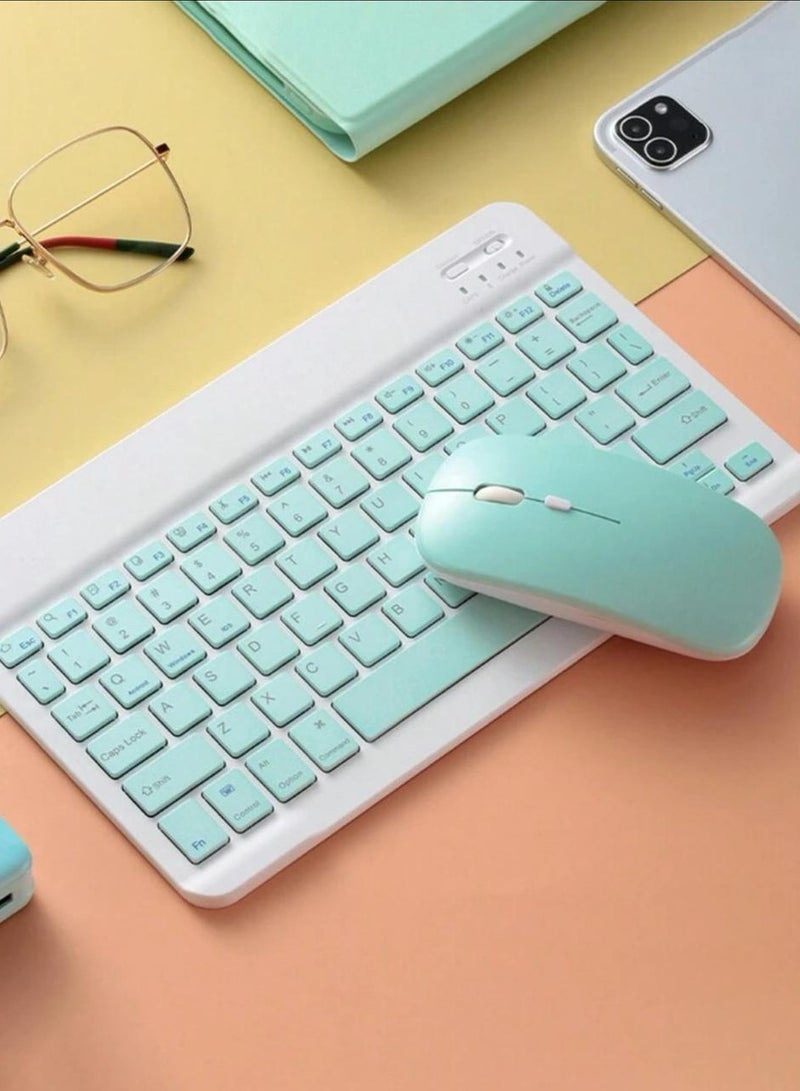 Bluetooth Keyboard and Mouse Combo Ultra-Slim Portable Rechargeable Compact Wireless Mouse Keyboard Set for Pad/iPad Pro/iPad Mini/iPad Air Mac OS,Android green  - Image 1