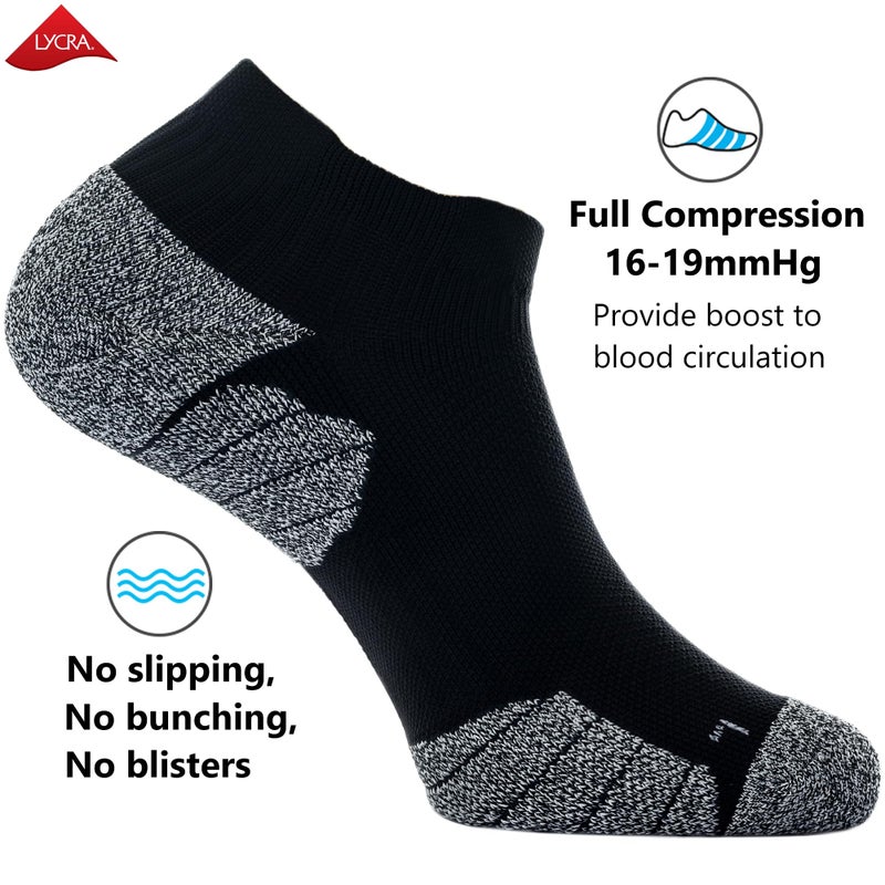 CWVLC Unisex Cushioned Compression Athletic Ankle Socks Multipack, 6-pairs Black Charcoal Royal, M (7.5-10 W US/ 6-8.5 M US) - Image 3