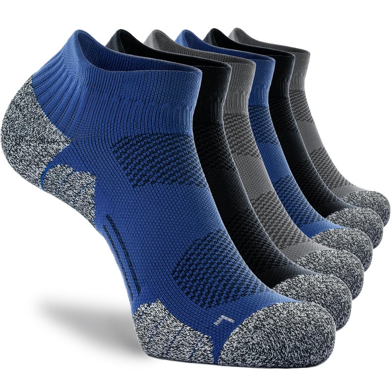 CWVLC Unisex Cushioned Compression Athletic Ankle Socks Multipack, 6-pairs Black Charcoal Royal, M (7.5-10 W US/ 6-8.5 M US) - Image 1