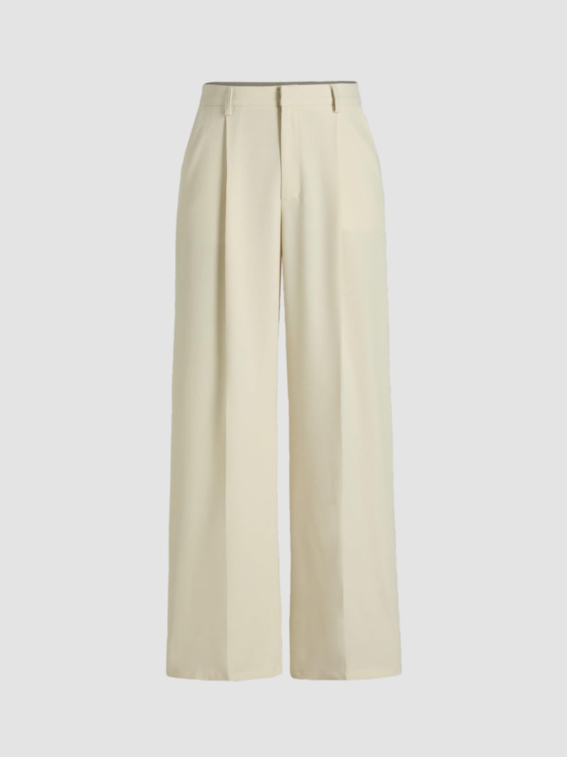 CIDER High Waist Pleated Wide Leg Pants A-Beige - Image 5