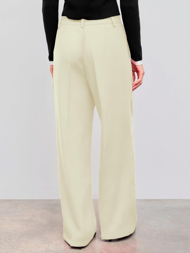 CIDER High Waist Pleated Wide Leg Pants A-Beige - Image 4