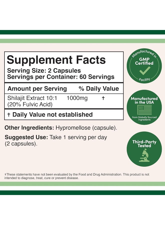 Double Wood Supplements Shilajit Resin Capsules (20% Fulvic Acid Supplement) 1,000mg per Serving, 120 Count (No Fillers, Manufactured in The USA) by Double Wood Supplements - Image 2