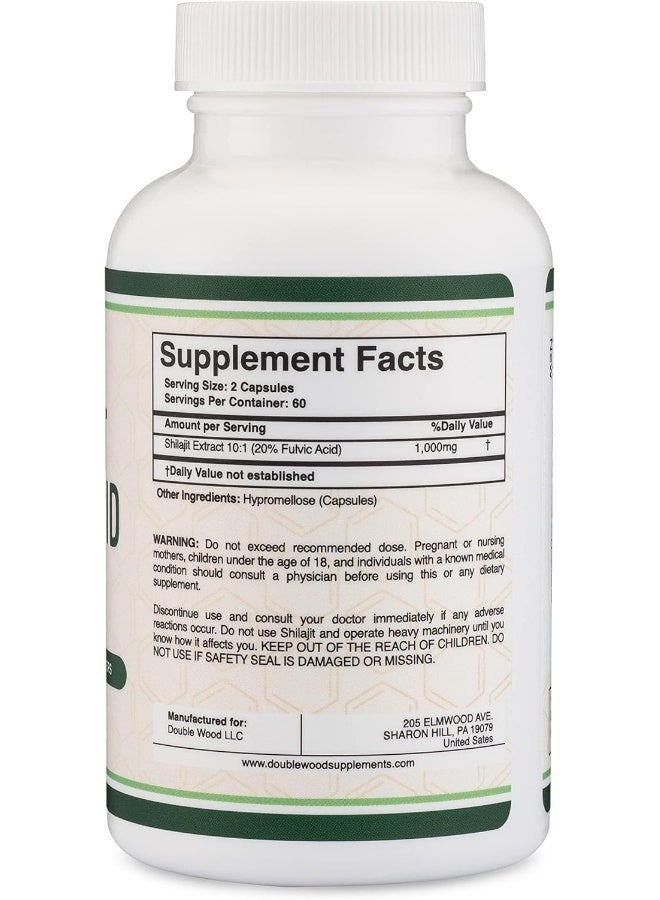Double Wood Supplements Shilajit Resin Capsules (20% Fulvic Acid Supplement) 1,000mg per Serving, 120 Count (No Fillers, Manufactured in The USA) by Double Wood Supplements - Image 3