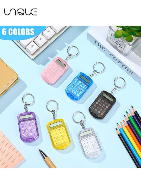 6 Pcs Mini Keychain Calculator for Kids Pocket Calculator Key Ring Tiny Clear Flip Small Portable Calculator 8 Digit Electronic Cute Basic Calculator Keychain for Students