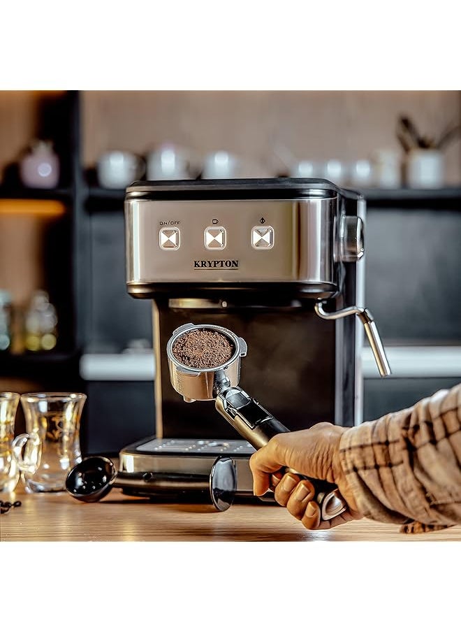 KRYPTON Cappuccino Maker 850W 20 Bar Power Brewing Pump 1.5L Dual Stainless Steel Filters Aluminum Alloy Boiler Overheat And Over Pressure Protected Indicator Onoff Lights 2 Years  - Image 3