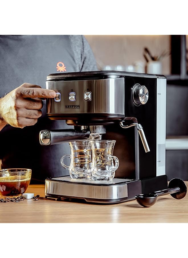 KRYPTON Cappuccino Maker 850W 20 Bar Power Brewing Pump 1.5L Dual Stainless Steel Filters Aluminum Alloy Boiler Overheat And Over Pressure Protected Indicator Onoff Lights 2 Years  - Image 4