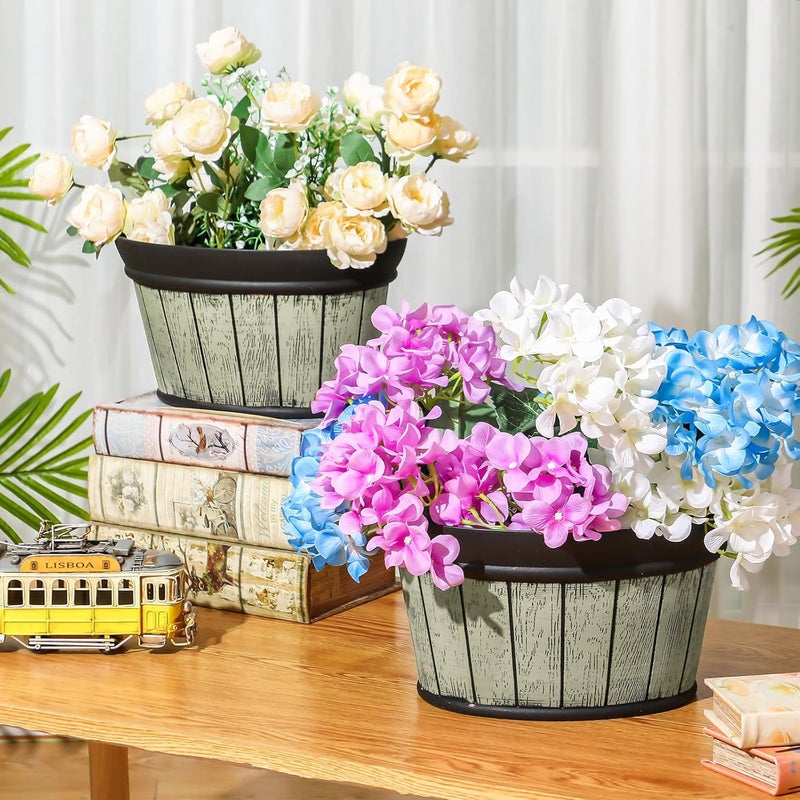 Layhit 6 Pcs Wall Hanging Planters Outdoor Pot Planter Wine Barrel Planter Distressed Oak Thickened Plastic Water Storage Flower Pots for Flower Indoor Outdoor(10 Inches,Grey Green, Brown, Black) - Image 4