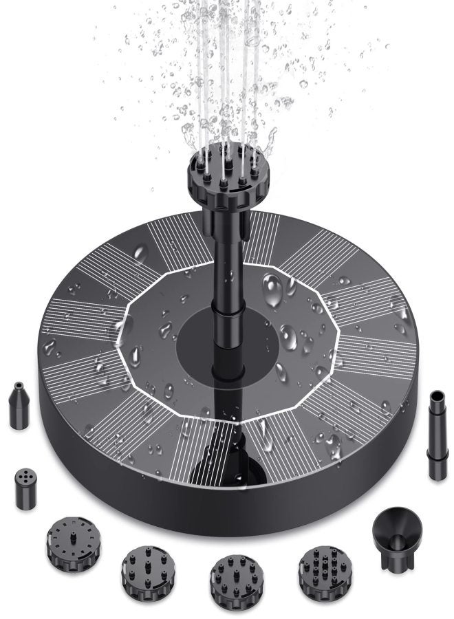 Solar Fountain Pump for Bird Bath Upgrade, Solar Bird Bath Fountain with 6 Nozzles, Solar Floating Powered Water Fountain Pump for Garden, Ponds, Pool, Fish Tank, Aquarium and Outdoor - Image 1