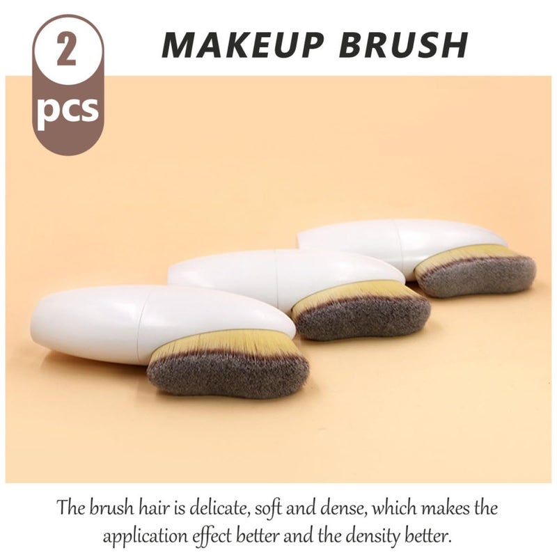 2pcs Mini Portable Makeup Brushes Set, Foundation Applicator and Powder Brush for Face Cosmetics, Travel-friendly Tools for Women’s Daily Makeup - Image 3