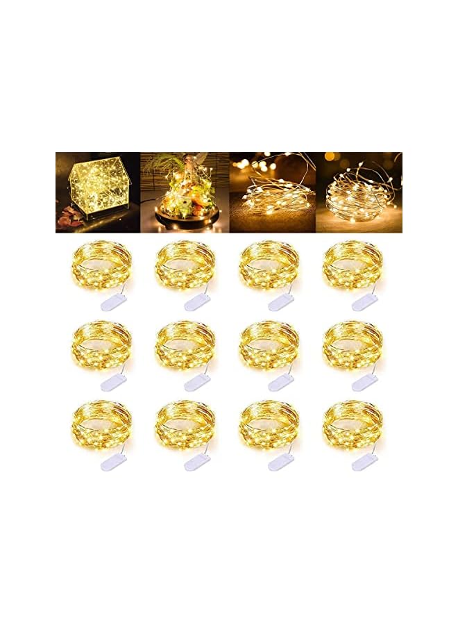 The Bros 12 عبوة من أضواء خيطية صغيرة LED، 7.2 قدم سلك نحاسي مقاوم للماء، تعمل بالبطارية (مضمنة)، لغرفة النوم، الفناء، غرفة السكن، حفلات الزفاف الخارجية (أبيض دافئ) - Image 2