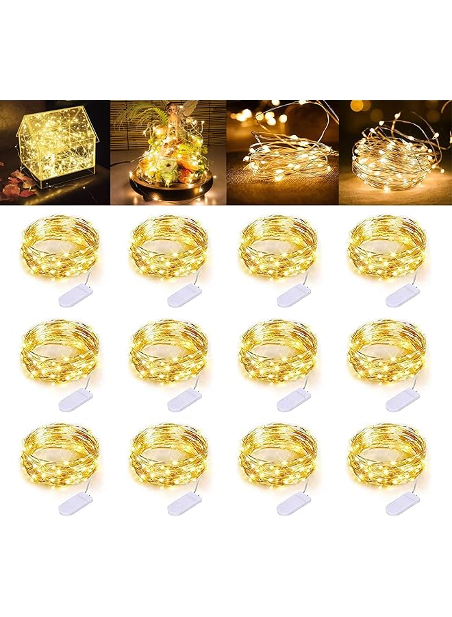 The Bros 12 عبوة من أضواء خيطية صغيرة LED، 7.2 قدم سلك نحاسي مقاوم للماء، تعمل بالبطارية (مضمنة)، لغرفة النوم، الفناء، غرفة السكن، حفلات الزفاف الخارجية (أبيض دافئ) - Image 1