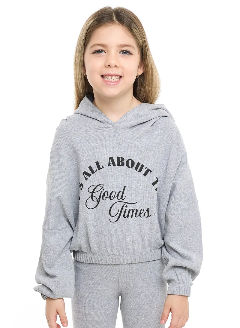 victor and jane Girls Good Vibes Fleece Tracksuit – Light Grey 2-Piece Set