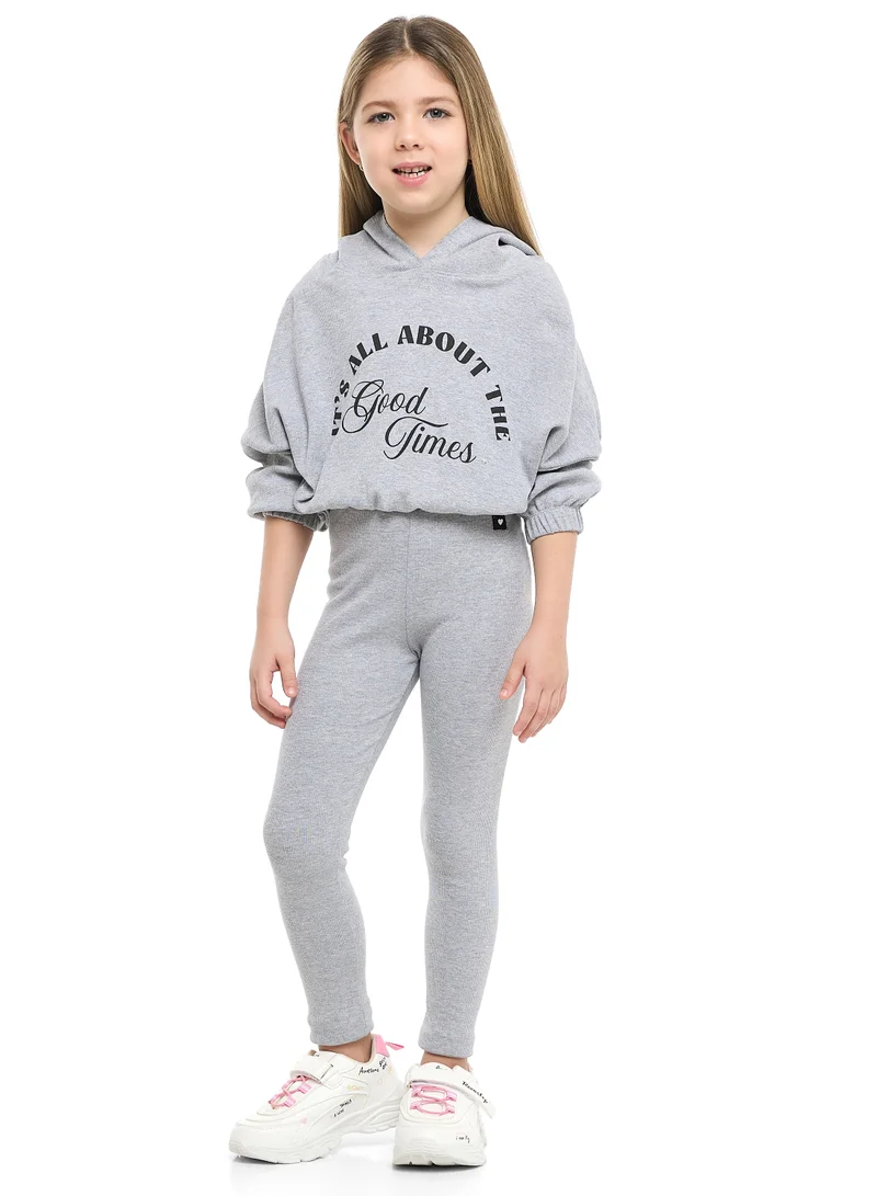 victor and jane Girls Good Vibes Fleece Tracksuit – Light Grey 2-Piece Set