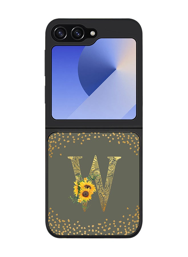 Stylizedd Rugged Black edge case for Samsung Galaxy Z Flip7 FE, Slim fit Case Cover - Custom Monogram Initial Letter Floral Pattern Alphabet - W (Olive Green ) - Image 1