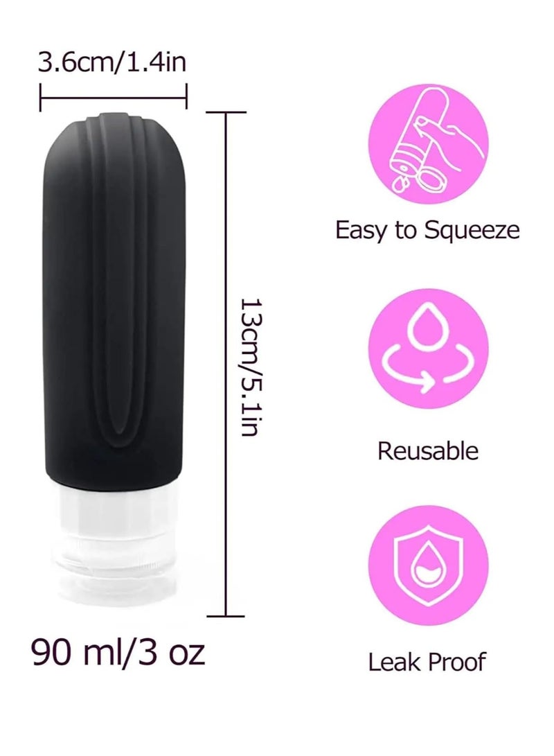 Bukela 4 Silicone Travel Bottles for Toiletries with Labels & Clear Toiletry Bag TSA-Approved, Leak-Proof, for Shampoo, Lotion, Soap, Perfect for Traveling, Gym, Camping (90ml) - Image 2