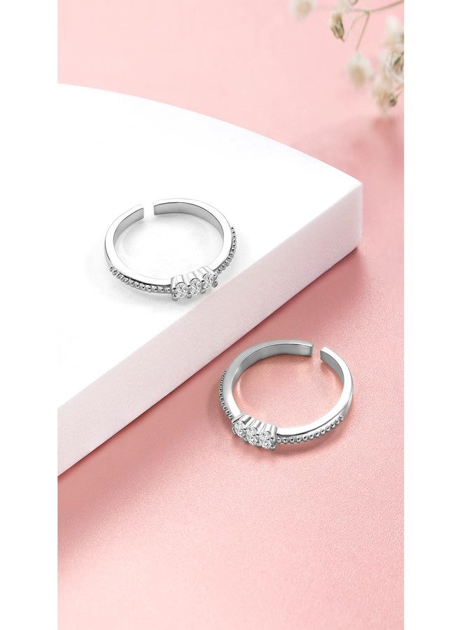 Peora Silver Plated White Cubic Zirconia Studded Fancy Adjustable Toe Ring Bichiya Fashion Jewellery Gift for Women - Image 2