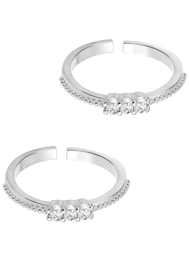 Peora Silver Plated White Cubic Zirconia Studded Fancy Adjustable Toe Ring Bichiya Fashion Jewellery Gift for Women - Image 5