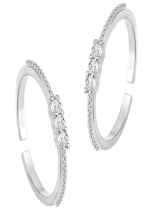 Peora Silver Plated White Cubic Zirconia Studded Fancy Adjustable Toe Ring Bichiya Fashion Jewellery Gift for Women - Image 1