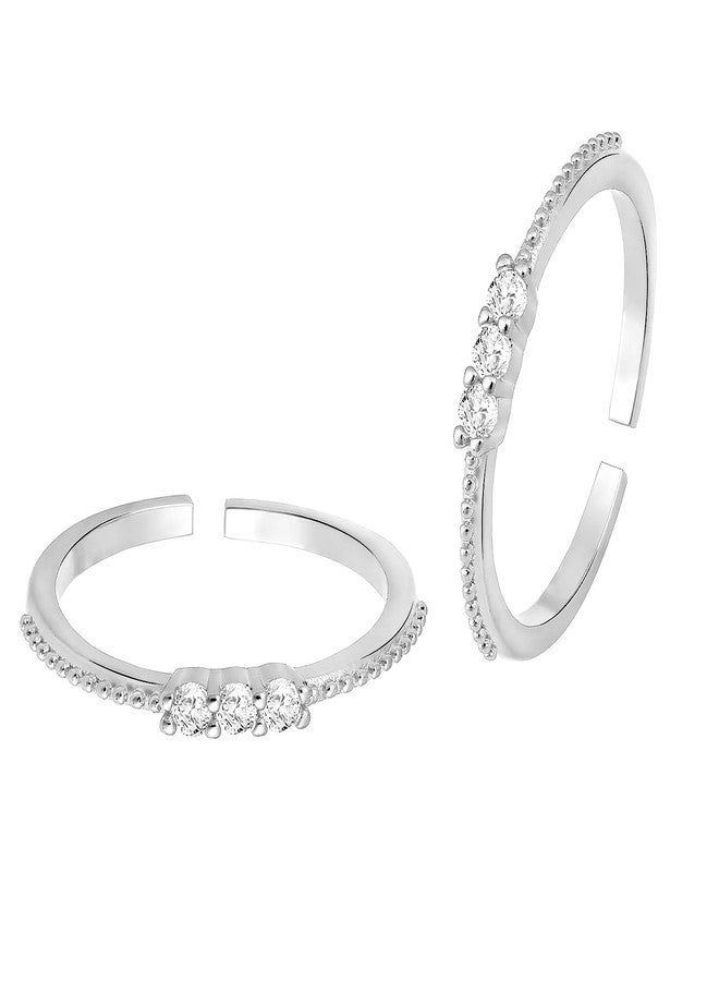 Peora Silver Plated White Cubic Zirconia Studded Fancy Adjustable Toe Ring Bichiya Fashion Jewellery Gift for Women - Image 4