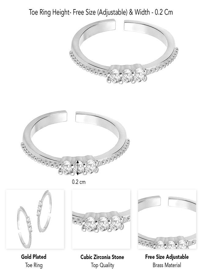 Peora Silver Plated White Cubic Zirconia Studded Fancy Adjustable Toe Ring Bichiya Fashion Jewellery Gift for Women - Image 3