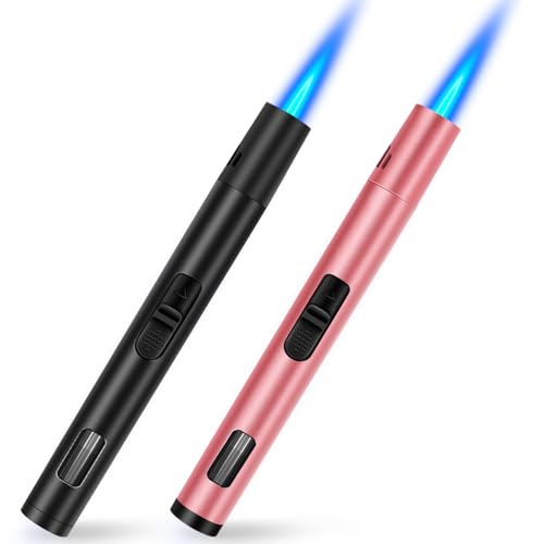 LcFun 2 Pack Torch Lighters Refillable Butane Lighter with Visible Fuel Window, Windproof Adjustable Jet Flame Long Lighters for Candle, Grill, BBQ, Camping, Fireworks (Butane NOT Included) - Image 1