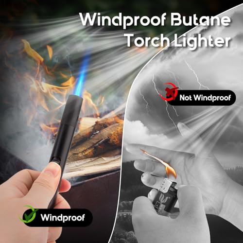 LcFun 2 Pack Torch Lighters Refillable Butane Lighter with Visible Fuel Window, Windproof Adjustable Jet Flame Long Lighters for Candle, Grill, BBQ, Camping, Fireworks (Butane NOT Included) - Image 5