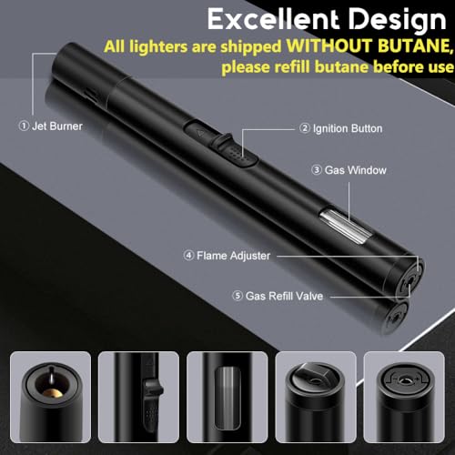 LcFun 2 Pack Torch Lighters Refillable Butane Lighter with Visible Fuel Window, Windproof Adjustable Jet Flame Long Lighters for Candle, Grill, BBQ, Camping, Fireworks (Butane NOT Included) - Image 2
