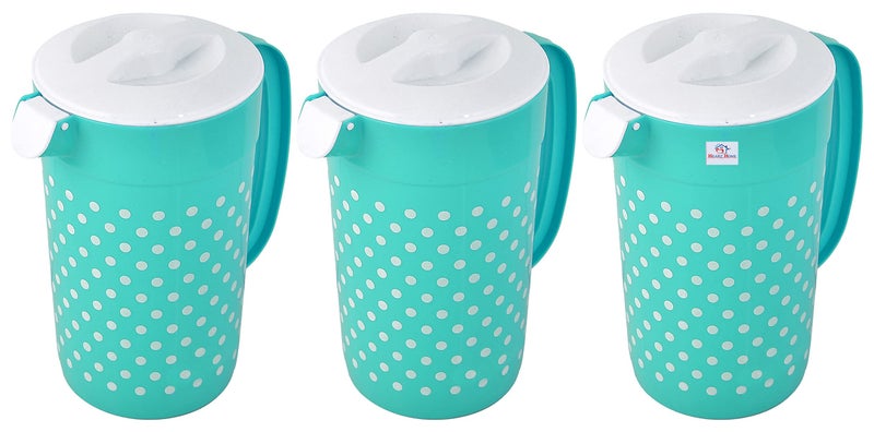 Kuber Industries Heart Home Dot Printed Plastic Water & Juice Jug, Drinking Beverage Jug,with Lid for Daily Uses, 2.4 LTR- Pack of 3 (Green)-HS42KUBMART25218  - Image 1