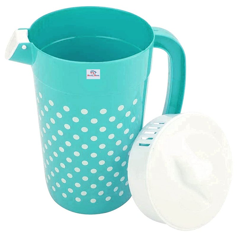 Kuber Industries Heart Home Dot Printed Plastic Water & Juice Jug, Drinking Beverage Jug,with Lid for Daily Uses, 2.4 LTR- Pack of 3 (Green)-HS42KUBMART25218  - Image 3